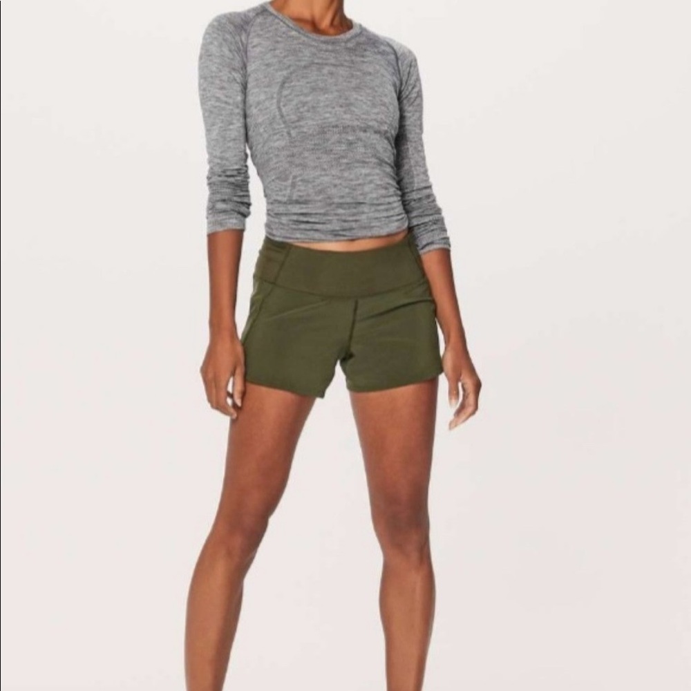 Womens Lululemon olive green running shorts size 4